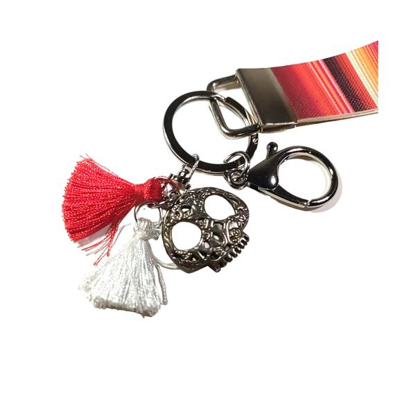 Skull Tassel Wrist Holder Keychain Red White Orange - Picture 3 of 5
